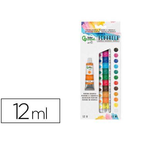 PINTURA DE ACUARELA LIDERPAPEL CAJA DE 12 TUBOS DE ALUMINIO DE 12 ML COLORES SURTIDOS