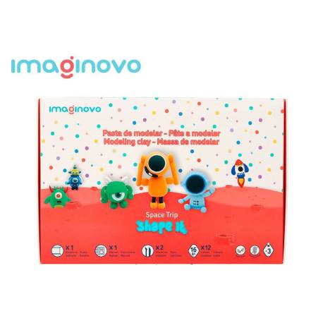 PASTA PARA MODELAR IMAGINOVO DE SECADO AL AIRE SET DE 12 COLORES SHAPE IT SPACE TRIP HERRAMIENTAS E INSTRUCCIONES