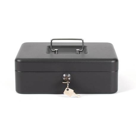 Caja caudales Q-Connect 10" 250x180x90 mm negro con bandeja portamonedas.