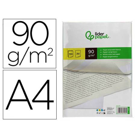 Papel verjurado liderpapel A4 90g/m2 blanco paquete de 100 hojas.