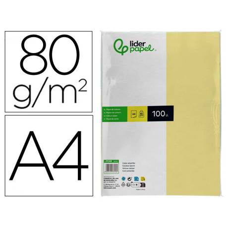 Papel color Liderpapel color amarillo A4 80 g/m2 100 hojas