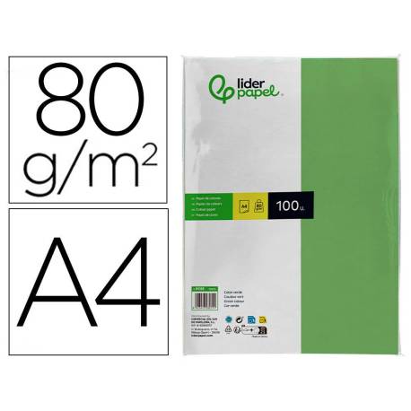 Papel color Liderpapel color verde A4 80 g/m2 100 hojas