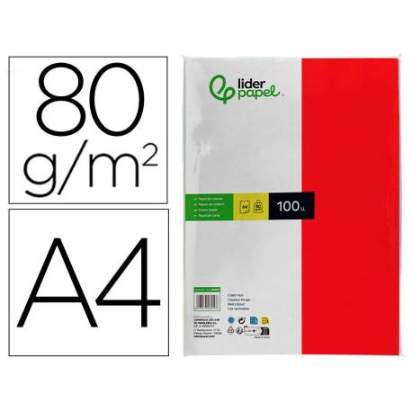 Papel color Liderpapel color rojo A4 80g/m2 100 hojas