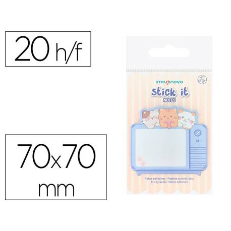 BLOC NOTAS ADHESIVAS IMAGINOVO MEOW 20 HOJAS TELEVISION 70X70 MM