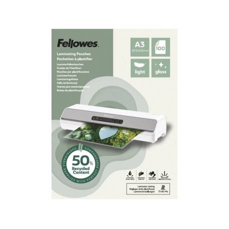 BOLSA DE PLASTIFICAR FELLOWES RECICLADAS BRILLO DIN A3 80 MC PACK DE 100 UNIDADES
