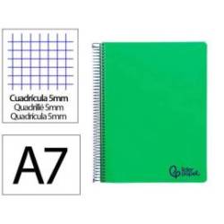CUADERNO ESPIRAL LIDERPAPEL A7 MICRO WONDER TAPA PLASTICO 100H 90GR CUADRO 5MM 4 BANDAS COLOR VERDE OSCURO