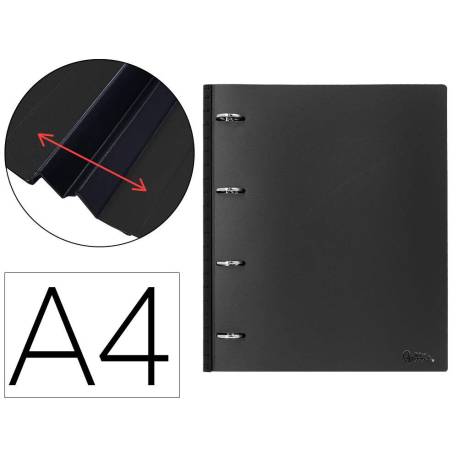 CARPETA LIDERPAPEL 4 ANILLAS REDONDAS 25 MM POLIPROPILENO DIN A4 ULTRA COMPACTA CON LOMO EXTENSIBLE 4 CM NEGRO