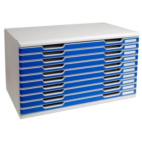 MODULO CAJONES SOBREMESA EXACOMPTA CLASSIC 10 CAJONES POLIESTIRENO DIN A3 GRIS CLARO/AZUL 576X320X350 MM