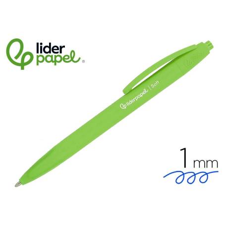 BOLIGRAFO LIDERPAPEL PUNTA 1 MM RETRACTIL CON CLIP ACABADO SOFT TOUCH TINTA AZUL CUERPO VERDE