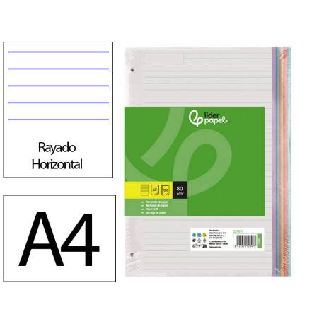 Recambio Liderpapel DIN A4 4 taladros 80gr rayado horizontal