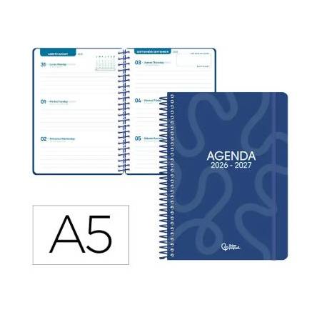 AGENDA ESCOLAR LIDERPAPEL 26-27 ESPIRAL CLASSIC SEMANA VISTA A5 BILINGUE 70G PAPEL FSC AZUL MARINO