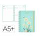 AGENDA ESCOLAR LIDERPAPEL 26-27 ESPIRAL FLOWERS DIA PAGINA A5+ BILINGUE 80G PAPEL FSC AZUL