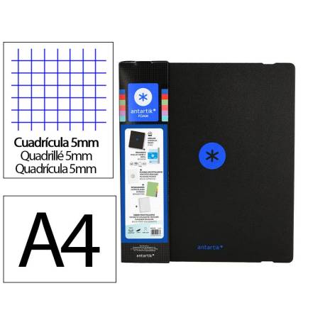CARPETA CON RECAMBIO ANTARTIK A4 CUADRO 5MM FOAM 4 ANILLAS 35MM MIXTAS BICOLOR NEGRO AZUL