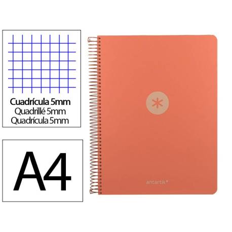 CUADERNO ESPIRAL ANTARTIK MICRO A4 TAPA FOAM 120H 90GR CUADRO 5MM 5 BANDAS 4 TALADROS COLOR CORAL