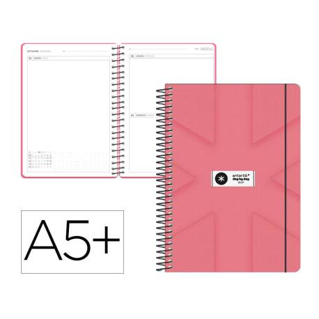 AGENDA ESCOLAR ANTARTIK 26-27 ESPIRAL PACK AND GO DIA PAGINAA5+ BILINGÜE 80G PAPEL FSC ROSA CORAL