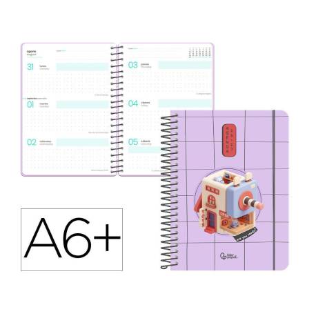 AGENDA ESCOLAR LIDERPAPEL 26-27 ESPIRAL ORIENTAL SEMANA VISTA A6+ BILINGUE 80G PAPEL FSC SACAPUNTAS