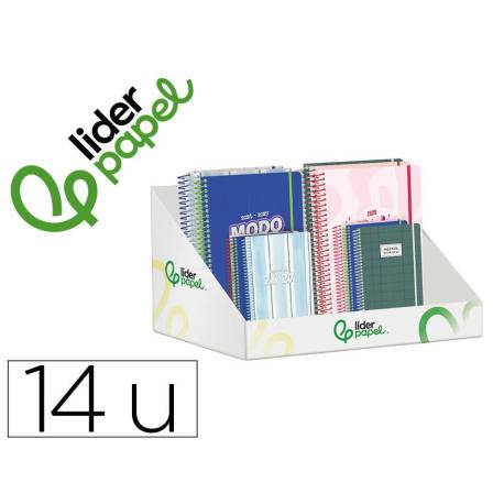 AGENDA ESCOLAR LIDERPAPEL 26-27 ESPIRAL MIX 2 DISEÑOS SURTIDOS BILINGÜE 80G PAPEL FSC EXPOSITOR 14 UNIDADES