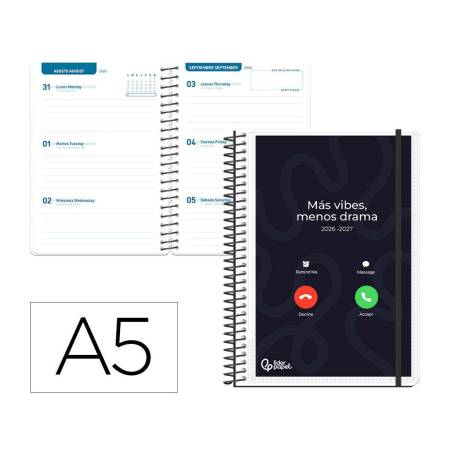 AGENDA ESCOLAR LIDERPAPEL 26-27 ESPIRAL PERSONALIZABLE SEMANA VISTA A5 BILINGUE 70G PAPEL FSC