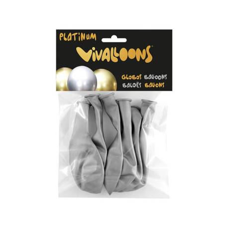 GLOBO 100% LATEX BIODEGRADABLE PLATA BLISTER DE 6 UNIDADES