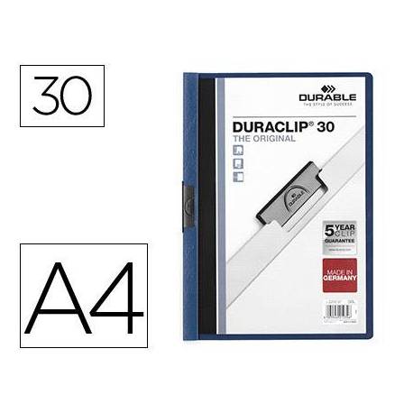 Carpeta dossier con pinza central duraclip Durable 30 hojas Din A4 color azul oscuro