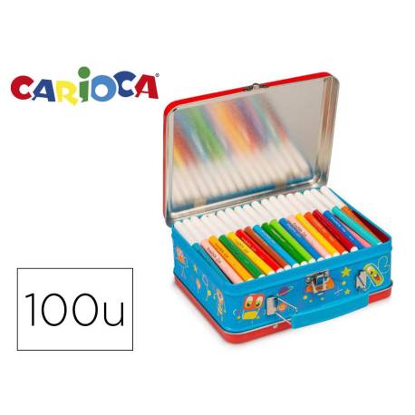 Rotulador Carioca caja metalica 100 rotuladores colores surtidos