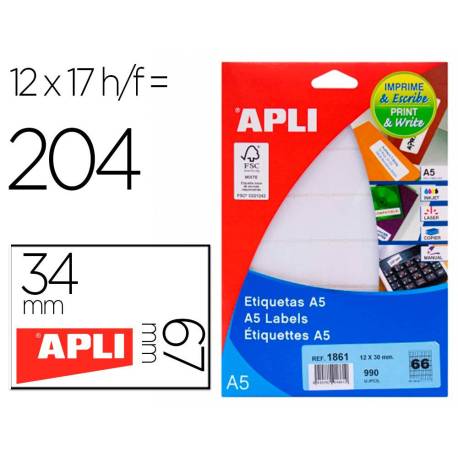 Etiqueta adhesiva marca Apli 01861 12x30 mm