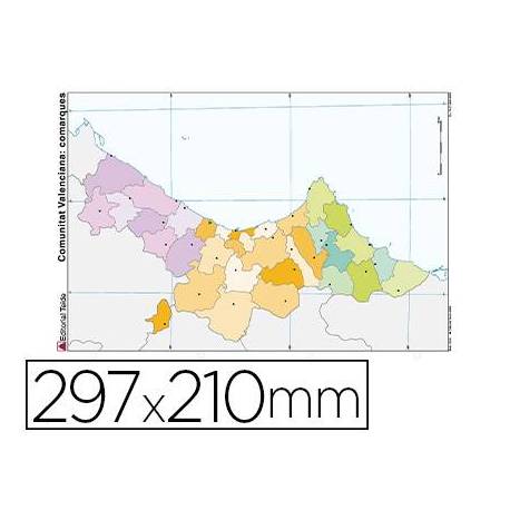 Mapa Mudo de Comunidad Valenciana DIN A4 Político Color