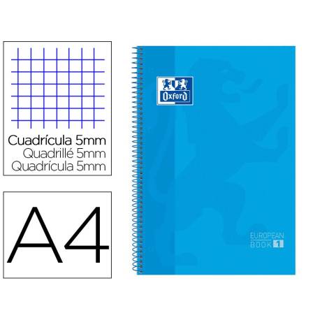 Cuaderno Oxford DIN A4 Turquesa Tapa Extradura 80 hojas Cuadrícula 5 mm