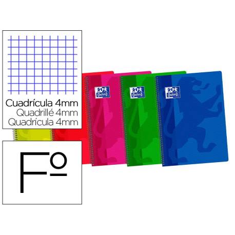 BLOC ESPIRAL OXFORD TAPA PLASTICO OPTIK PAPER FOLIO 80 HOJAS 90 GR CUADROS 4 MM COLORES SURTIDOS " NO SE PUEDEN ELEGIR"