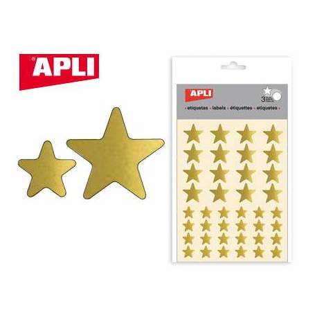 Gomets Apli estrella oro. Bolsa con 3 hojas y 120 gomets.