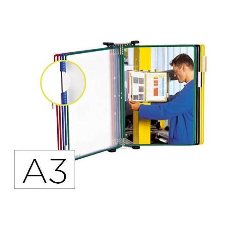 Clasificador de pared de metal con 10 fundas de varios colores tamaño A3