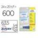 Etiqueta Adhesiva Avery 63,5x33,9 mm Color blanco Caja con 25 hojas