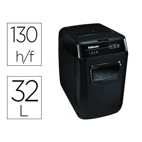 Destructora de Documentos Fellowes Automax 130C Corte en partículas 130 Hojas Automático 32L Nivel seguridad DIN en Negro