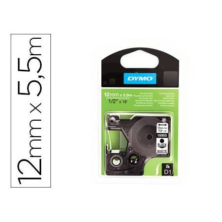 Cinta Dymo D1 negro y blanco 12mm x 5,5 mt polyester