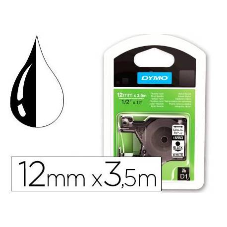 Cinta Dymo D1 nylon negro y amarillo 12mm x 3,5 mt