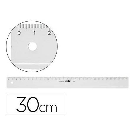 Regla de plastico M+R transparente de 30 cm. Borde biselado