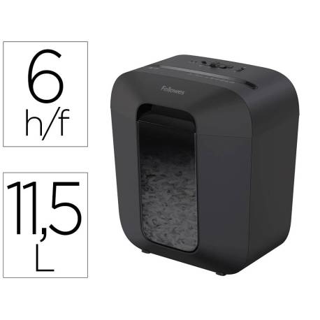 DESTRUCTORA DE DOCUMENTOS FELLOWES LX25 CAPACIDAD 6H SEGURIDAD P4 GRAPAS CLIPS Y TARJETAS PAPELERA 11,5 L
