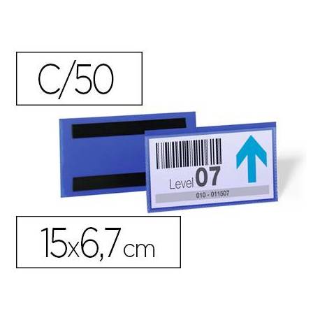 FUNDA DURABLE MAGNETICA 150X67 MM PLASTICO AZUL VENTANA TRANSPARENTE PACK DE 50 UNIDADES