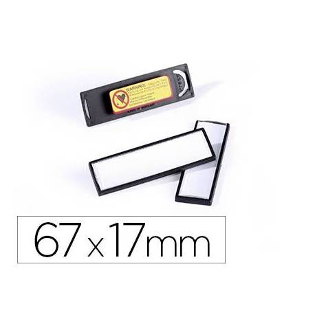 IDENTIFICADOR PORTANOMBRE DURABLE PVC ANTIARAÑAZOS CON IMAN Y EFECTO LUPA COLOR NEGRO 67X17 MM