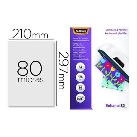 Bolsa de plastificar Fellowes Din A4 80 micras mate 100 unidades