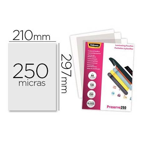 Bolsa de plastificar Fellowers DIN A4 250 micras con brillo 100 unidades