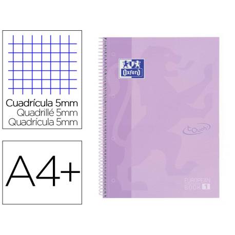 CUADERNO ESPIRAL OXFORD DIN A4+ 80 HOJAS CUADRO 5 MM CON MARGEN MALVA PASTEL