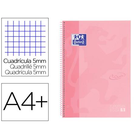 CUADERNO ESPIRAL OXFORD DIN A4+ 80 HOJAS CUADRO 5 MM CON MARGEN FLAMINGO PASTEL