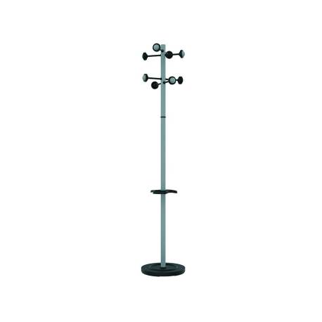 PERCHERO METALICO UNILUX ACCUEIL PIE 8 COLGADORES CON PARAGUERO Y BANDEJA GOTEO GRIS METALIZADO 177 X 38 CM