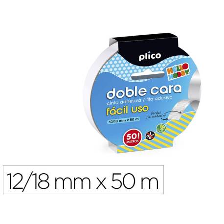 Cinta adhesiva doble cara marca Plico 12/18 mm x 50m Uso facil
