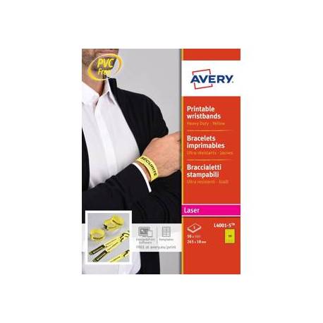 Pulsera identificativa Avery Polietileno 265x15 mm color amarillo fluorescente. Pack 50 unidades