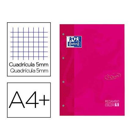 Recambio color 1 oxford din a4+ 80 hojas 90 gr cuadricula 5 mm tapa blanda 4 taladros fucsia touch.