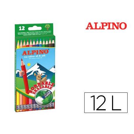 Lapices de Colores Alpino Borrables con Goma Hexagonales de Colores Surtidos Caja de 12 unidades