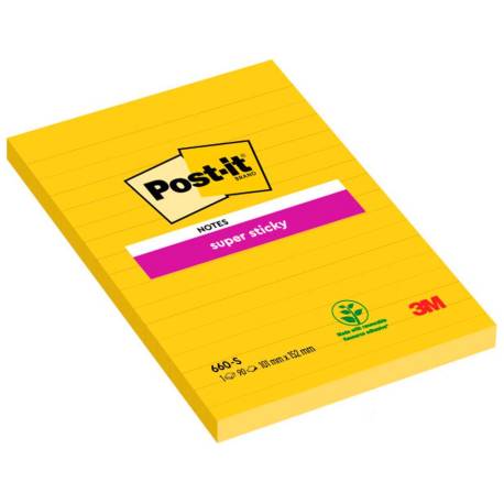 Post it ® Bloc de notas adhesivas Super sticky quita y pon 102x152 mm Amarillo ultra