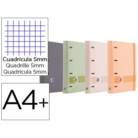 CARPETA CON RECAMBIO OXFORD EUROPEANBINDER BOREAL DIN A4+ 4 ANILLAS 35 MM RECAMBIO 100 HOJAS CUADRO 5 MM COLORES